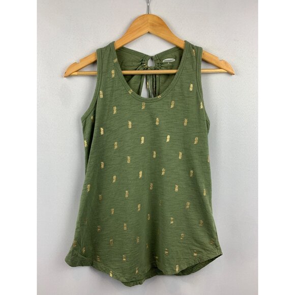 Old Navy Sleeveless XS Tank Top In Olive Green With Gold Pineapples - Picture 1 of 6
